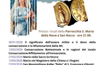 Milizia dell’Immacolata Marina -Montemarciano – Incontri per Affidamento a Maria dal 30 gennaio 2026, ore 21,00 parrocchia di Marina