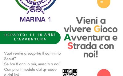Il gruppo scout di Marina vi invita a far provare ai vostri figli il percorso scout, compila il modulo dal qr-code o dal link